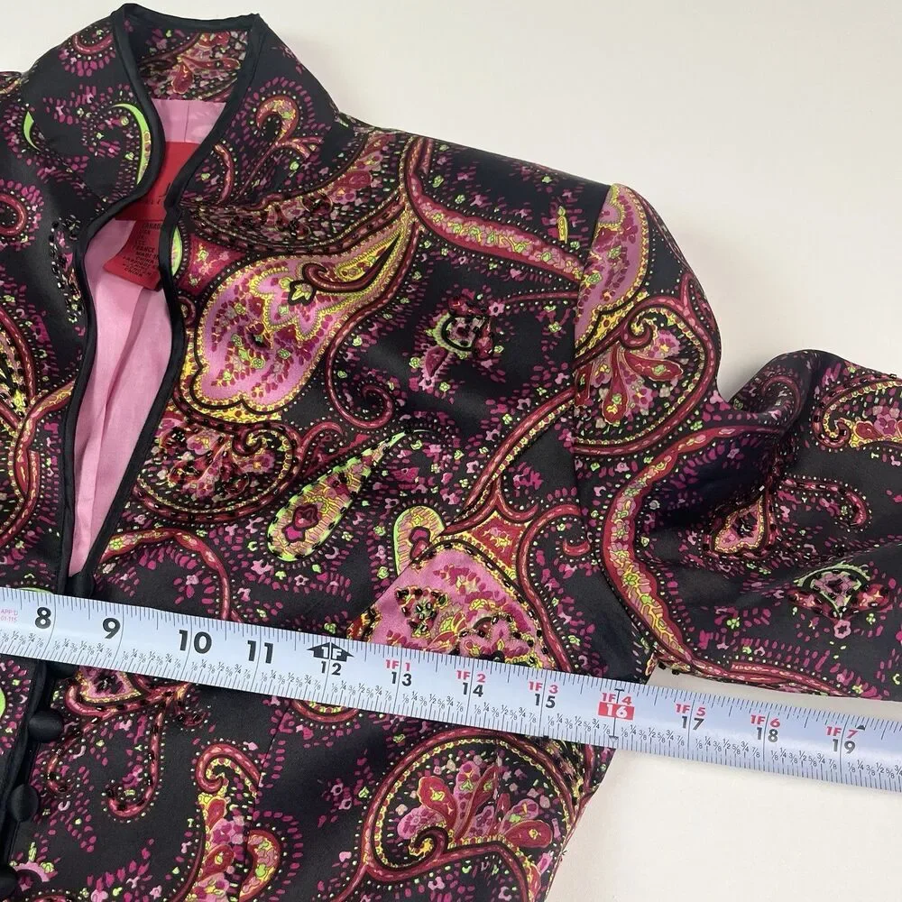 JS Collection Beaded Paisley Jacket Sz 4 Silk Mandarin Collar Evening Event VTG